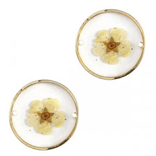 Connector with dried flowers 20mm - Gold-white